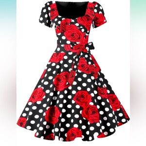 Elegant Black and Red Floral Dress